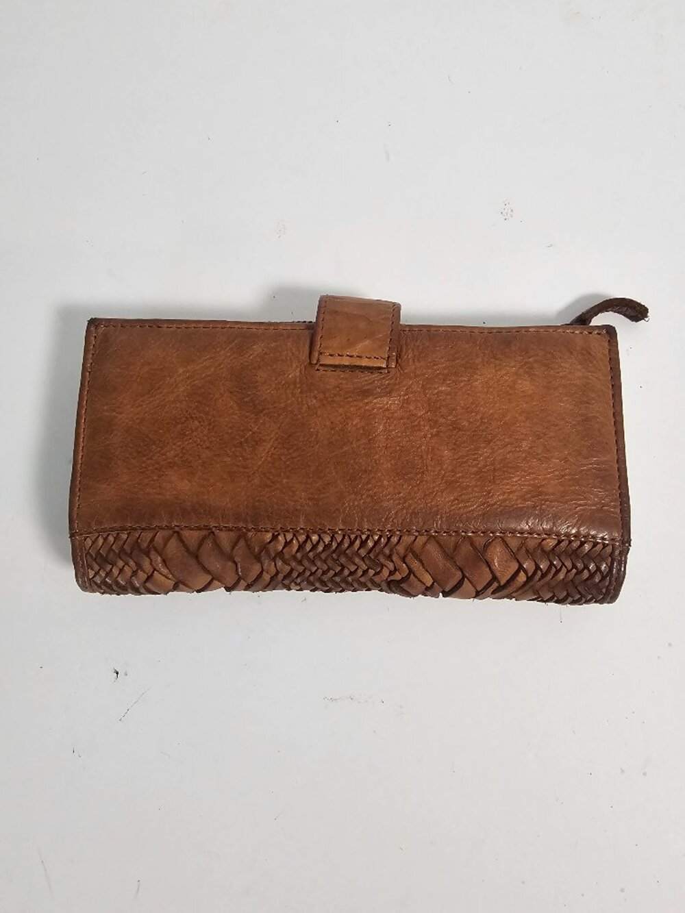 Wallet Brown Woven Leather Boho Casual Bi-Fold - Picture 3 of 11